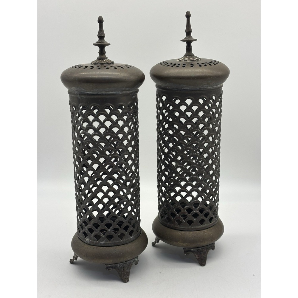 Pair Of Vintage Brass Indian Candle Holder Incense Burner